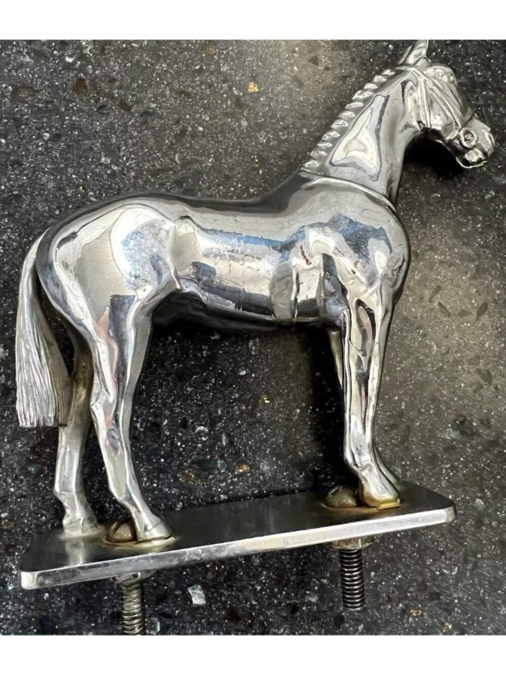 Vintage Solid Metal Chrome  Horse Car Truck Hood Ornament Trophy Topper